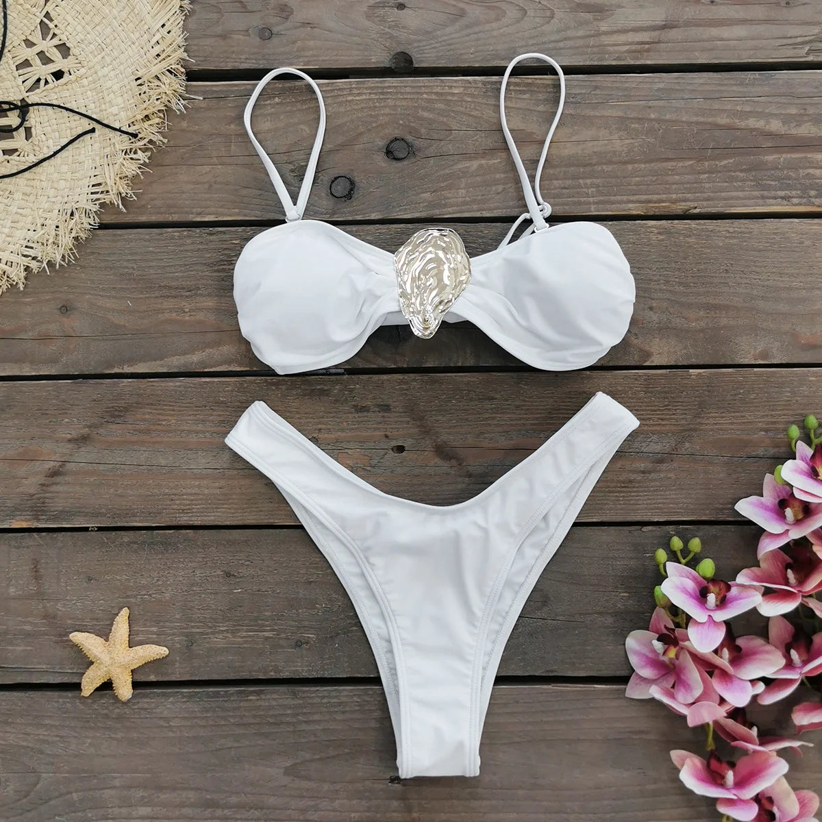 Lagoinha Buckle Off Shoulder Bikini With Skirt