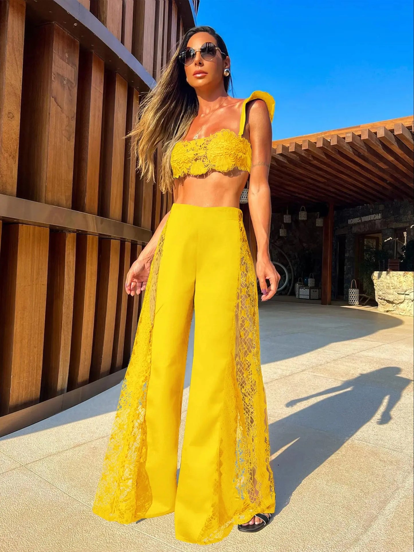 Ilha da Magia Three Piece Women Bikini Set With Pants Lace Bra High Waist Hollow Out