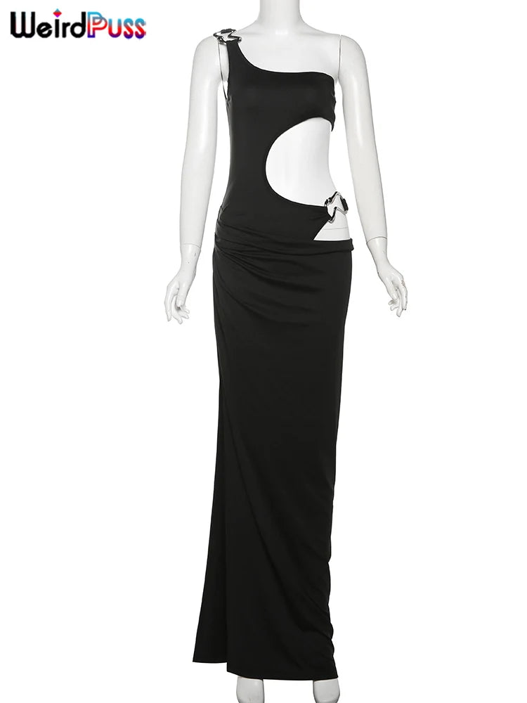 Marau Weird Puss Metal Buckle Dress Women Irregular