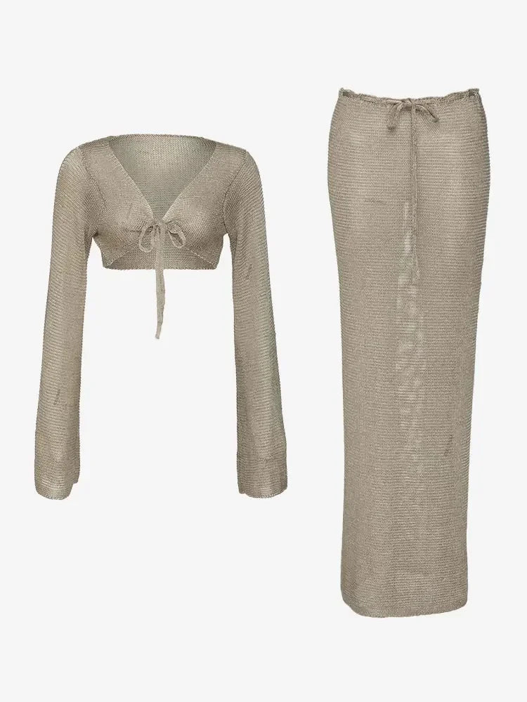 Palmeira Sexy Metallic Gold Tank Top Long Skirt Knit