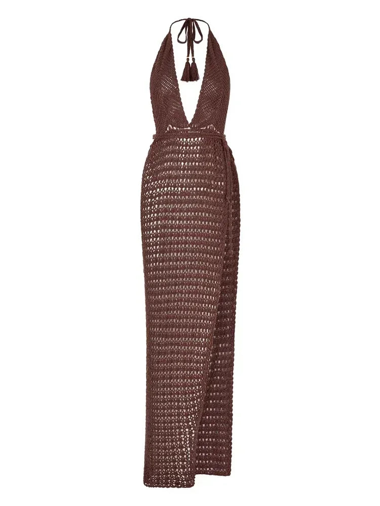 Enseada Backless Knit Cut Out Slit Beach Maxi Dress