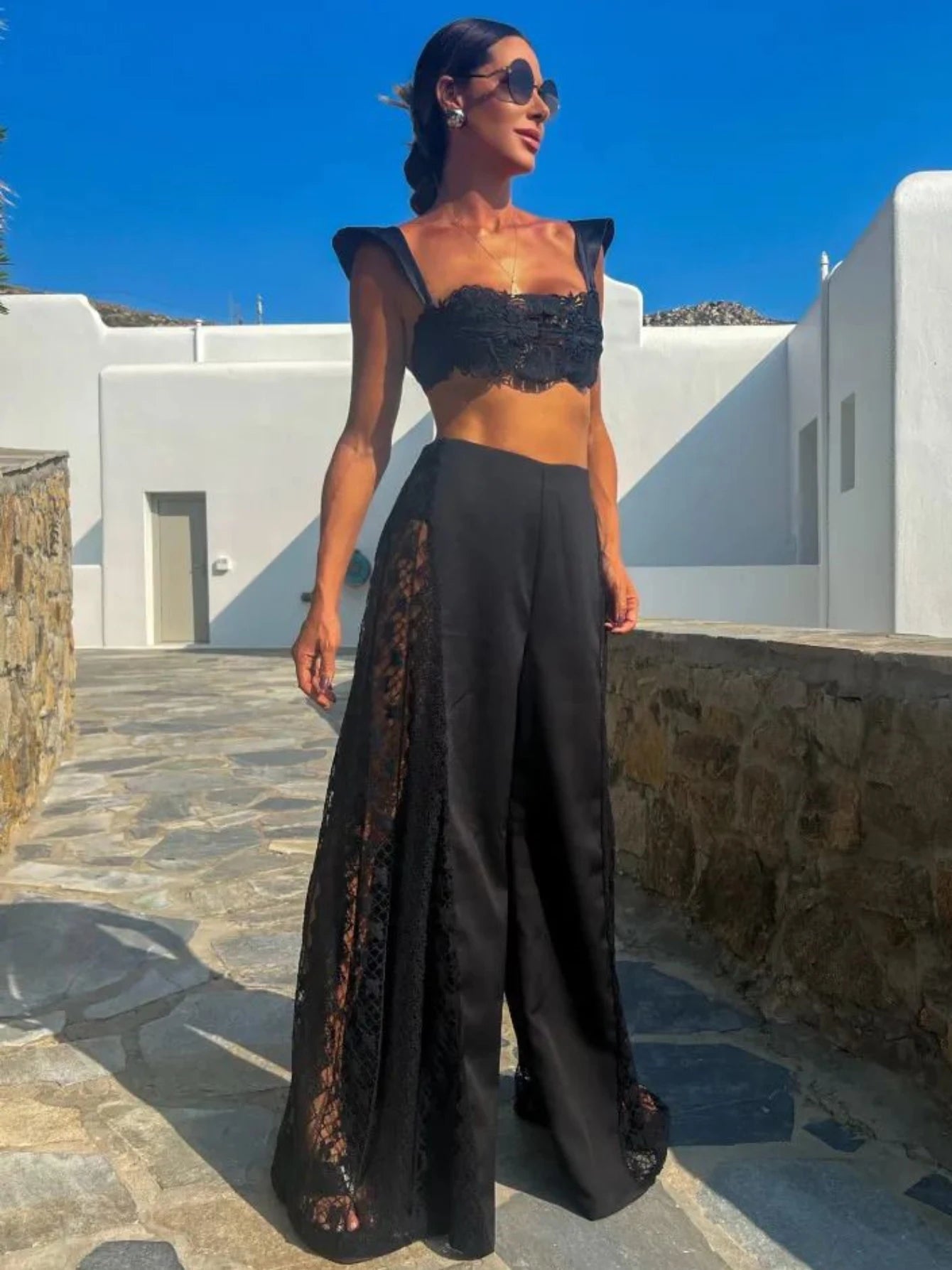 Ilha da Magia Three Piece Women Bikini Set With Pants Lace Bra High Waist Hollow Out