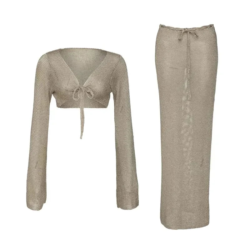 Palmeira Sexy Metallic Gold Tank Top Long Skirt Knit