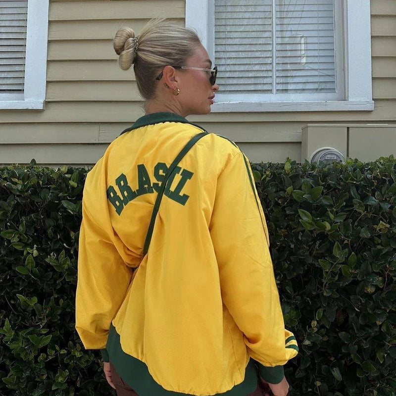 Brazil Oversized Zip Sweatshirt – Yellow Y2K Edition