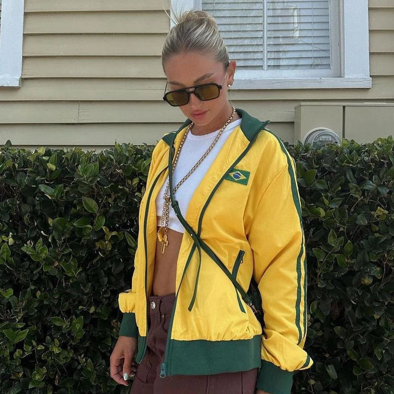 Brazil Oversized Zip Sweatshirt – Yellow Y2K Edition