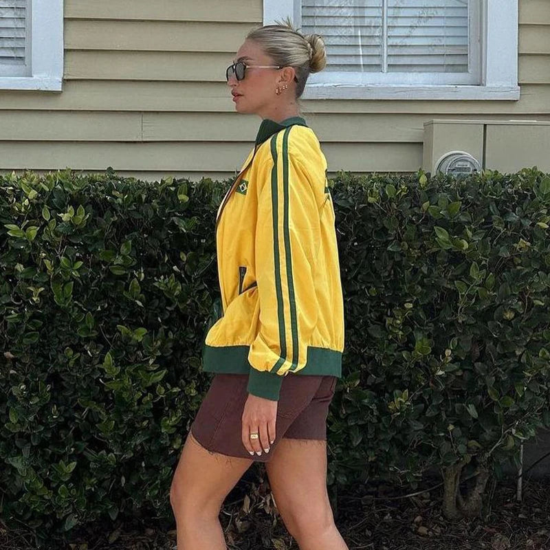Brazil Oversized Zip Sweatshirt – Yellow Y2K Edition
