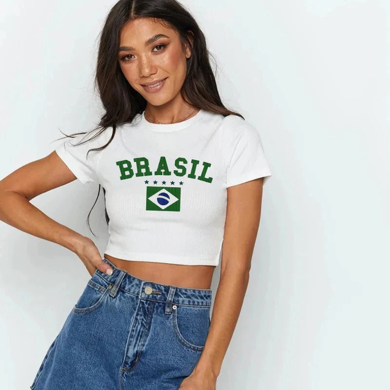 Brazil Graphic Crop Tee – Slim Fit