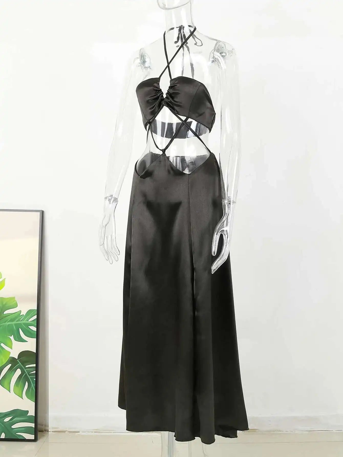 Noir Cut-Out Pleated Maxi Dress – Glow Edition