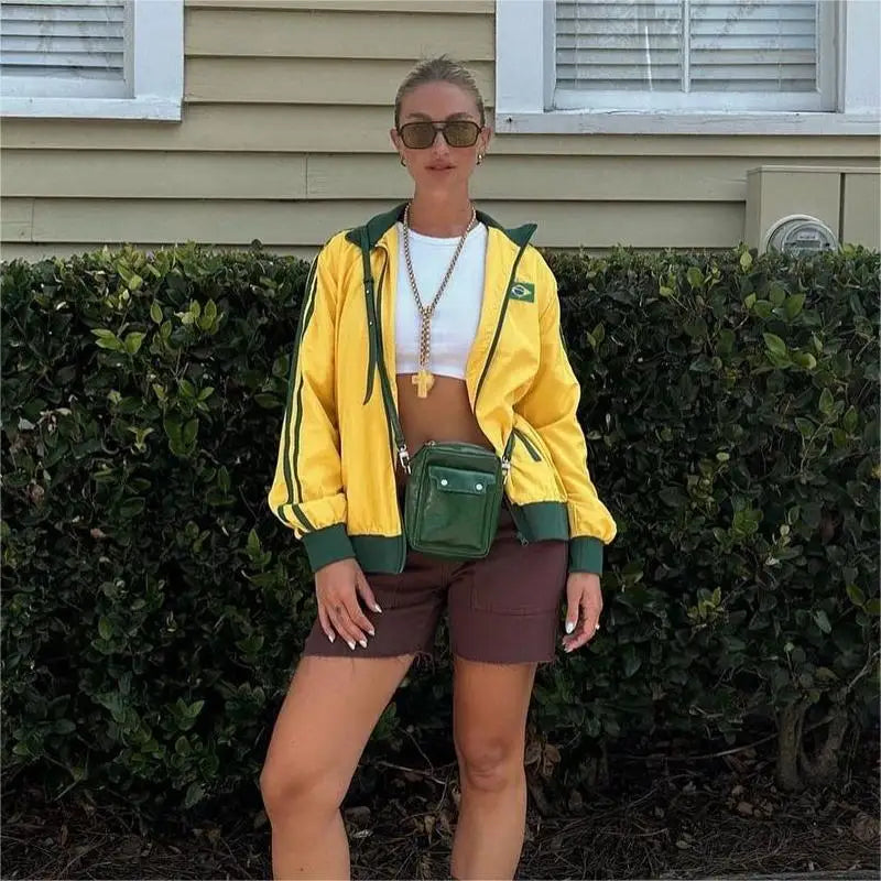 Brazil Oversized Zip Sweatshirt – Yellow Y2K Edition