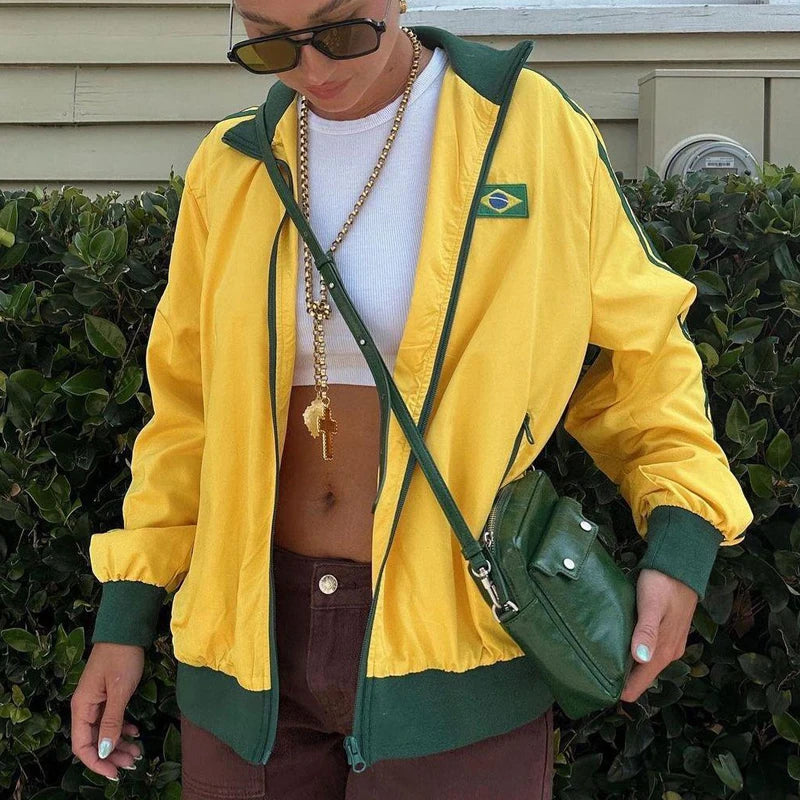 Brazil Oversized Zip Sweatshirt – Yellow Y2K Edition