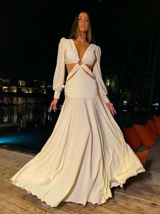 Jurerê Dress – White Cut-Out Maxi
